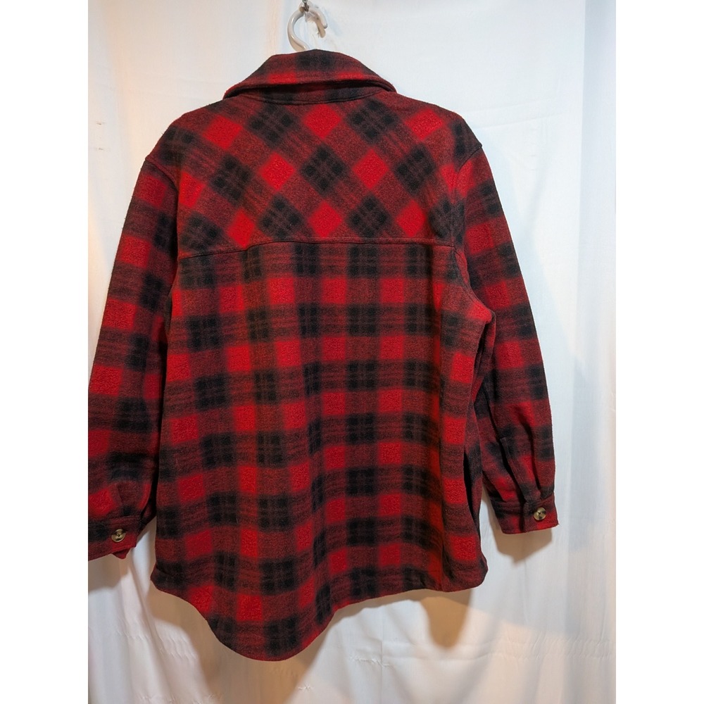 Western Cowgirl Lumberjack Farm Barn Coat Red Black Plaid Oversized 14W Shacket - Picture 2 of 10